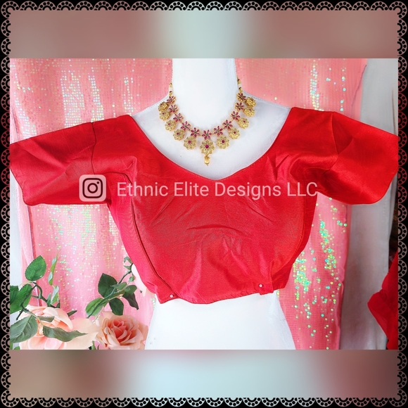New silk blend saree / lehenga blouse in gold,red,maroon,bottle green - Picture 1 of 11